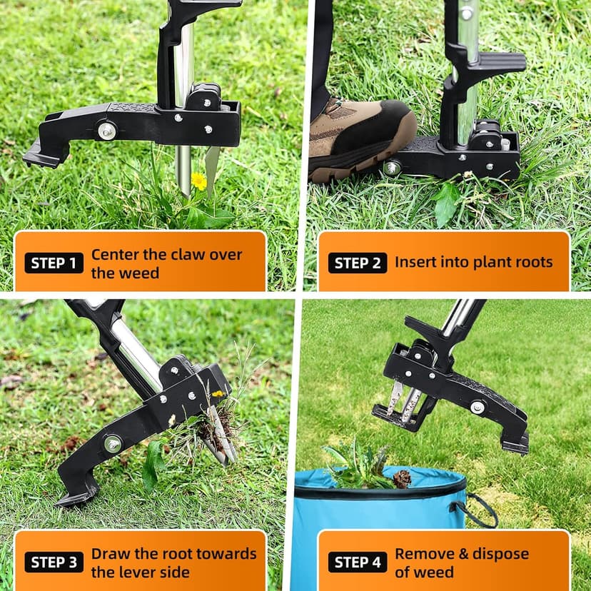 Weed Puller Tool, Heavy Duty Stand Up Weed Puller with 39.3" Long Handle & Tough Stainless Steel Claws, Detachable Gardening Hand Weeding Tool for Lawn Garden Without Bending, Pulling, or Kneeling