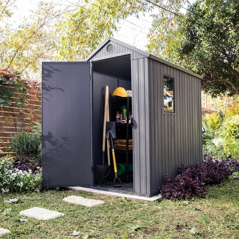 Keter Outdoor Storage Tool Shed for House, Lawn & Garden, 4x6’ Darwin, Graphite