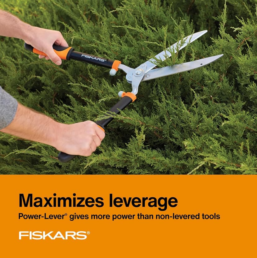 Fiskars 23-Inch Power-Lever Hedge Shears, Self-Sharpening Precision-Ground Steel Blades, For Trimming/Shaping Hedges and Shrubs in Your Garden, Lawn and Yard Tools, Black/Orange