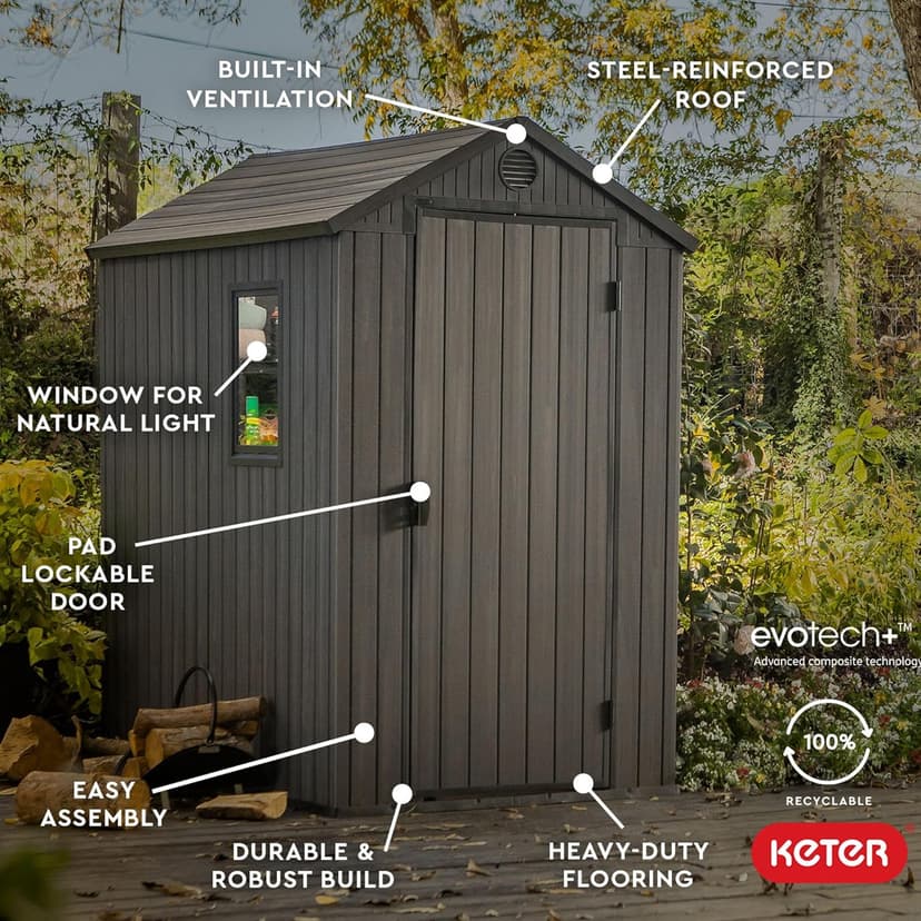 Keter Outdoor Storage Tool Shed for House, Lawn & Garden, 4x6’ Darwin, Graphite