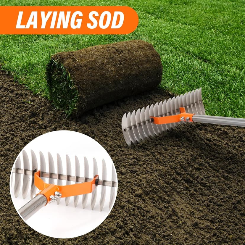 62" Adjustable Thatch Rake - 19-Tine Lawn Dethatcher with Nickel Steel Tines, Heavy Duty Ergonomic Handle for Spring Lawn Care, Soil Aeration & Yard Cleanup&Turf Renovation (Silver)