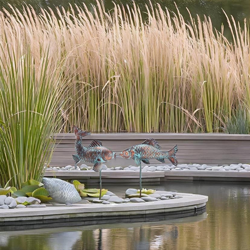G/N CLYB Set of 2 Koi Fish Decor Outdoor Statue Sculpture Garden Pond Fishes Yard Art Antique Copper Koi Sculptures & Statues Metal Koi Fish Figurine Ornaments Décor Gifts for Women Mom Grandma