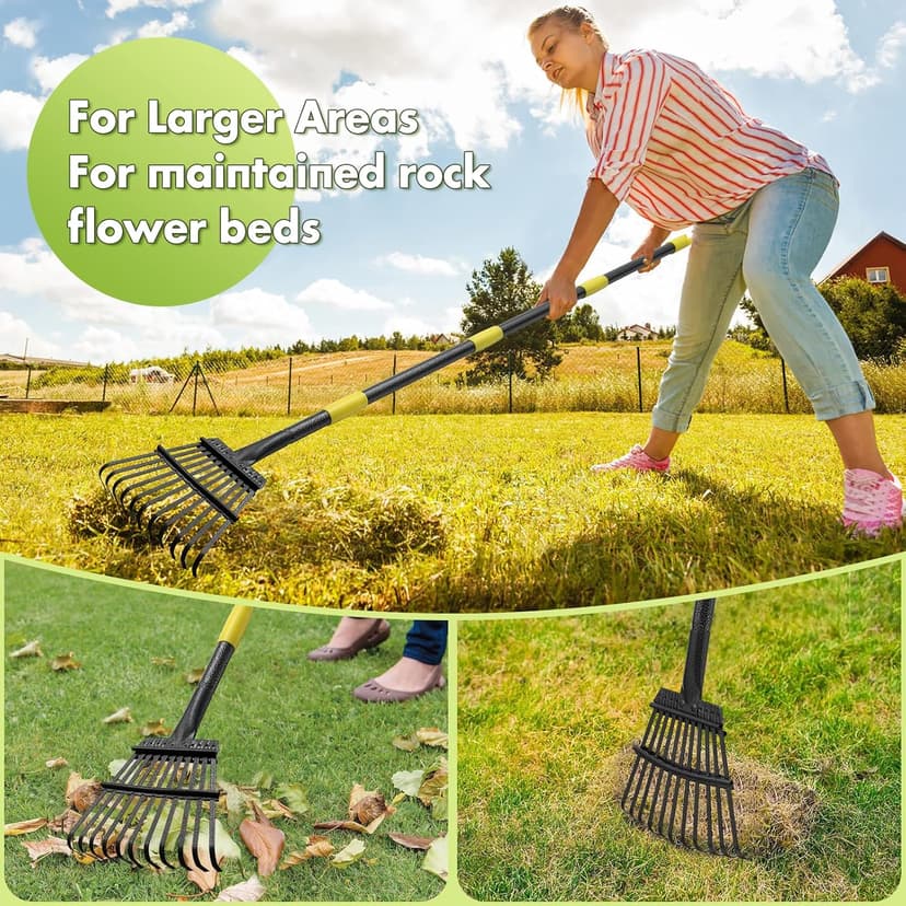Garden Rake for Leaves Sturdy Metal Small Yard Leaf Rakes for Lawns 60” Length 8.5 Inch Width 11 Tines for Women Men Kids Lightweight with Non-Slip Comfortable Smooth Long Handle
