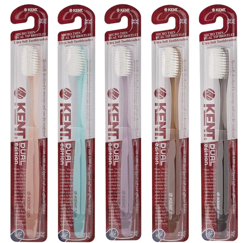 [KENT] CRYSTAL DUAL Regular Head Soft FIRM Action soft Toothbrush, Deep Cleaning for Sensitive Teeth & Gums for Adults - Easy Grip - Ergonomic Design (5 Rustic Color Variations)