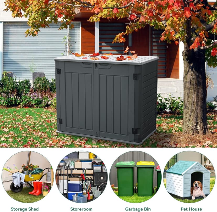YITAHOME Outdoor Horizontal Storage Sheds w/o Shelf, Weather Resistant Resin Tool Shed, Multi-Opening Door for Storage of Bike, Trash Cans, Garden Tools, 35 cu ft, Waterproof, Lockable, Dark Gray