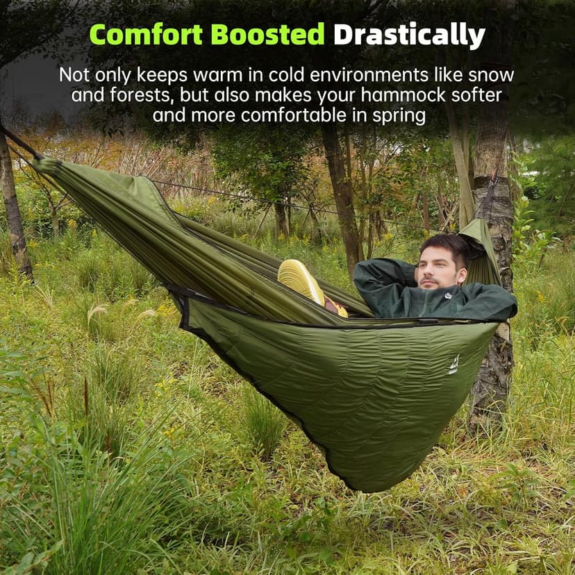 Hammock Underquilt for Camping Hammock, Full Length Camping Quilt for Lightweight Soft Warm 3-4 Seasons 41-68°F, Great for Hiking Backpacking Traveling Beach (Hold Up to 500lbs)