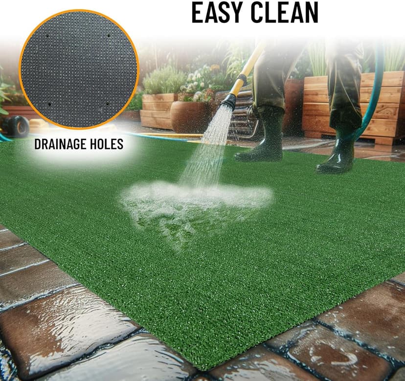 Ottomanson Artificial Grass Turf 6'6" x 9'2" Indoor Outdoor Faux Grass Rug with Drainage Holes, Customizable with Extra Long Size Options, Perfect for Patio Lawn Balcony Weddings Photoshoot Backdrop