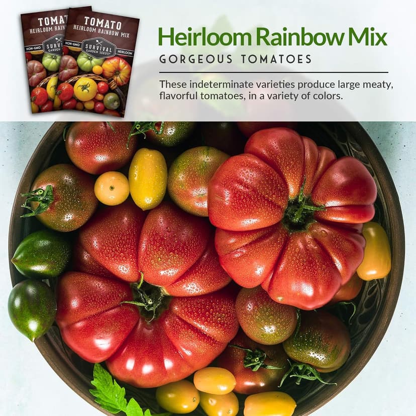 SURVIVAL GARDEN SEEDS Heirloom Rainbow Mix Tomato Seed for Planting - Packet with Instructions to Plant & Grow in Your Home Vegetable Garden - Non-GMO Heirloom Rainbow Tomato Seeds Variety Pack