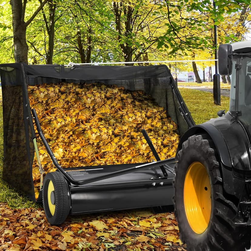 Tow Behind Lawn Sweeper, 44" Pull Behind Lawn Sweeper, Large Capacity Leaf & Grass Collector with Adjustable Sweeping Height and Dumping Rope Design for Picking Up Grass and Debris