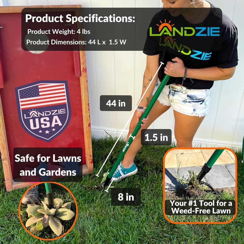 Landzie Weeder Weed Puller Tool, 44 Inch Steel Stand Up Weed Puller with Long Handle, Manual Weeders Weed Remover Tool Stand Up Heavy Duty Weed Picker and Weed Digger Garden Lawn Weed Tool