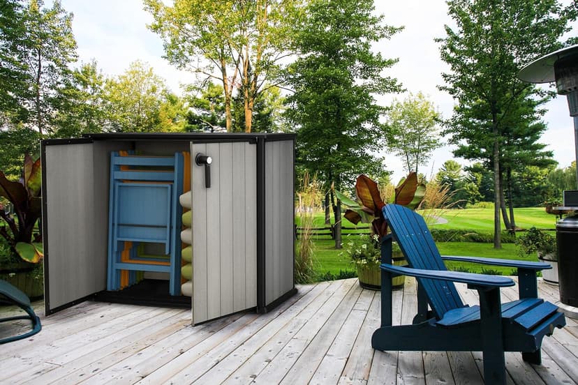 Keter Patio Store 4.6 x 4.0 ft. Resin Outdoor Storage Shed with Paintable and Drillable Walls for Customization-Perfect for Yard Tools and Pool Toys, Grey