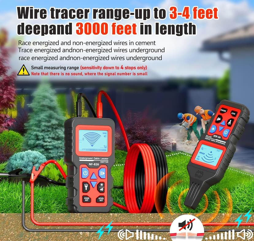 NF-826 Underground Wire Locator & Cable Tracer/Buried Wire Tracer and Cable Locator/Under Ground Circuit Tracer,for Dog Fence Cables Irrigation Control Wires,Tone Generator Kit (Professional Grade)
