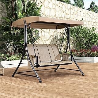 PURPLE LEAF 3-Seat Deluxe Outdoor Patio Porch Swing with Weather Resistant Steel Frame, Adjustable Tilt Canopy, Beige