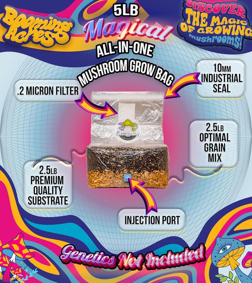 | The Magical 5lb All-in-One Mushroom Grow Bag | Mushroom Grow Kit | Harvest Your own Happiness | Discover The Magic of Growing Mushrooms - 5lb Grow Bag Mushroom Starter Kit