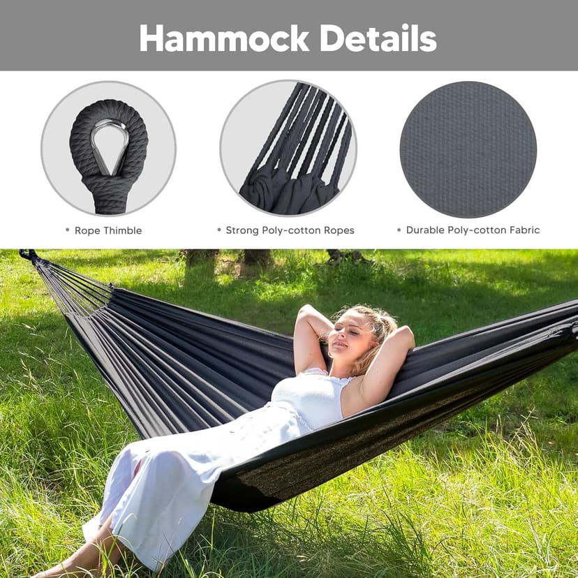 SUNCREAT Hammocks Standing Patio Hammock, Portable Hammock with Stand Foldable, Dark Gray