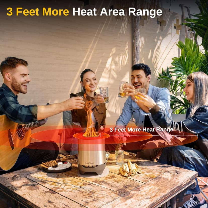 EAST OAK Brasa Smokeless Tabletop Fire Pit, 304 Stainless Steel Mini Tabletop Firepit for Patio and Outdoor Camping, Removable Ashtray, Dual-Fuel Stove, Silicone Pad & Travel Bag, H: 10.1" x D: 7"