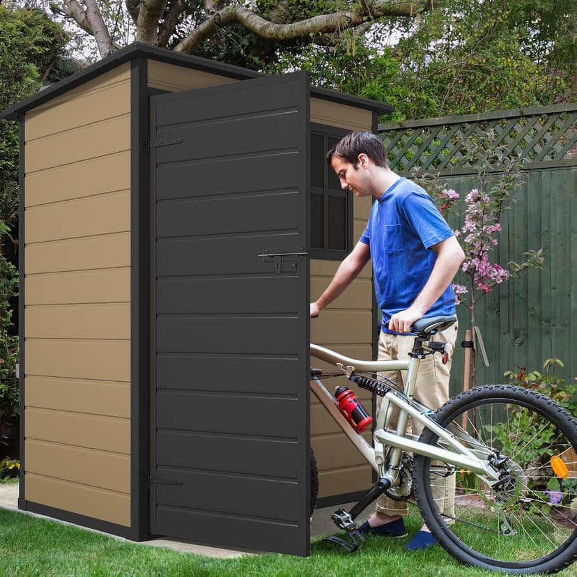 DWVO 5x3 FT Outdoor Storage Shed with Reinforced Floor, All-Weather Resin Storage Shed with Lockable Door & Window, Waterproof Plastic Tool Storage for Garden, Backyard, Patio, Lawn