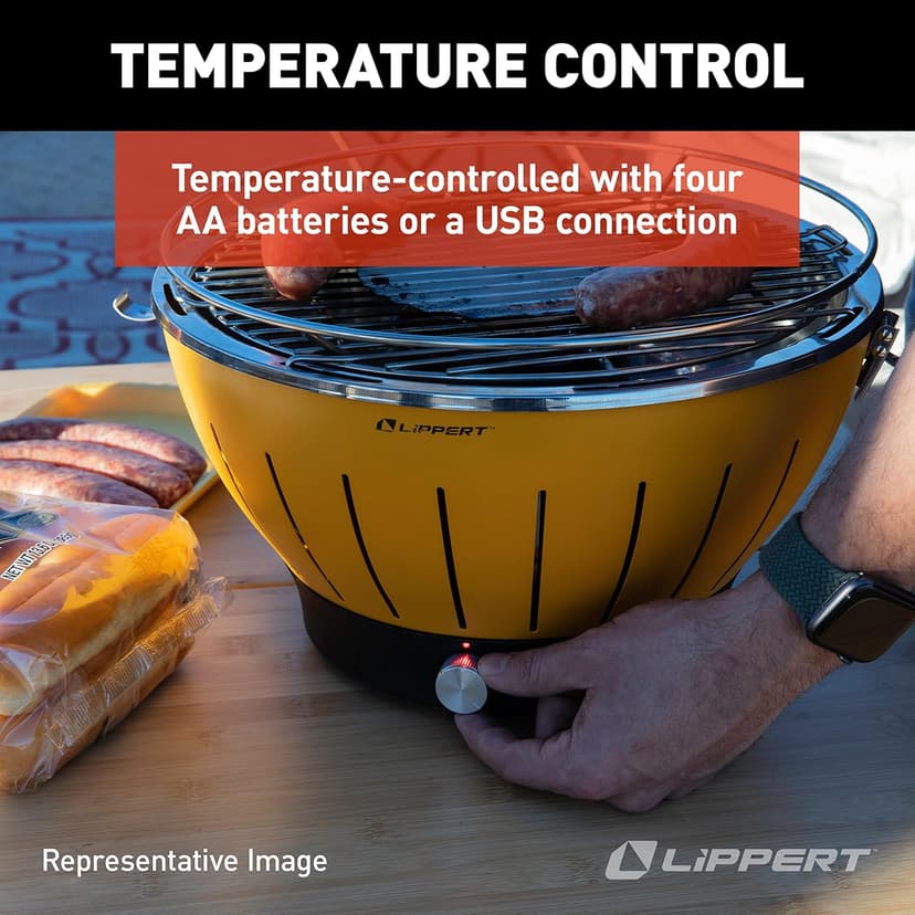 Lippert Odyssey Portable Grill - Compact and Versatile Charcoal Grill for Camping, Tailgating, and Outdoor Cooking - Lightweight and Durable Design with Large Cooking Surface - Amber