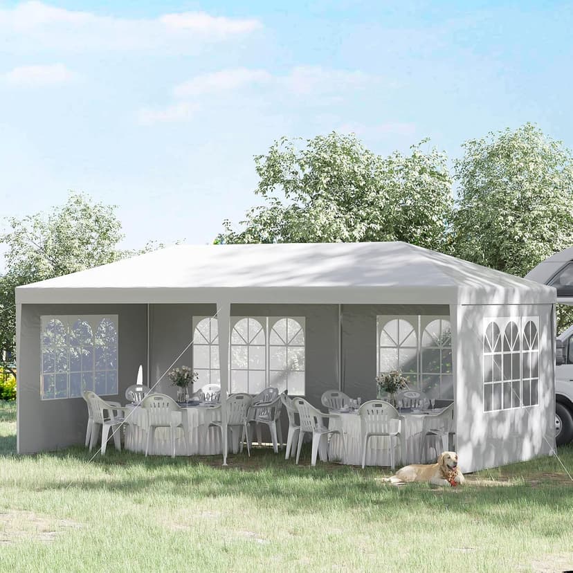 Outsunny 10' x 20' Large Party Tent, Outdoor Event Shelter, Gazebo Canopy with 4 Removable Window Sidewalls for Weddings, White