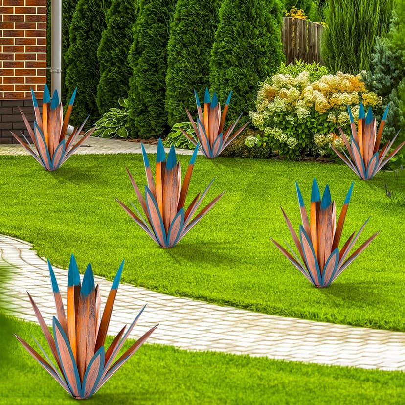 Large Leaf Thickened Metal Agave Plant Outdoor Decoration Desert Courtyard Art Plant Garden Decoration Outdoor Metal Art Floral Gift (1, Blue)