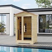 2 Person Outdoor Infrared Sauna - 3D Fast Heating Home Spa Sauna w/Chromotherapy Light, Wooden Sauna Room Kit w/Bluetooth Speaker (CE Certified,110V)