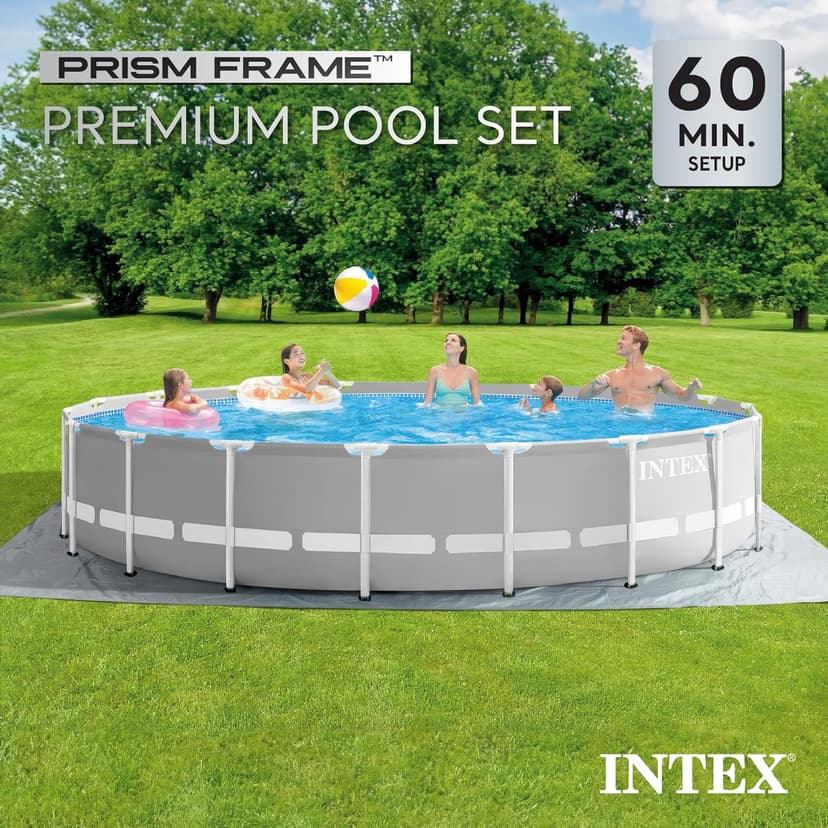 Intex 26731EH Prism Frame Premium Above Ground Swimming Pool Set: 18ft x 48in – Includes 1500 GPH Cartridge Filter Pump – Removable Ladder – Pool Cover – Ground Cloth