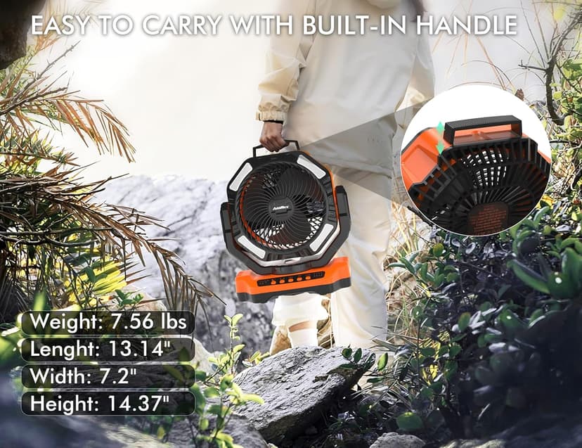 40000mAh Battery Operated Camping Fan, Rechargeable High Velocity Floor Fan, Auto Oscillation Remote Control Timer - Cordless Outdoor Fan for Car Travel RV Camp Garage Patio Hurricane Emergency