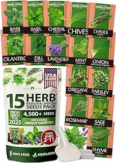 HOME GROWN 15 Culinary Herb Seeds 4,500+ Heirloom 𝗡𝗢𝗡-𝗚𝗠𝗢, 𝗨𝗦𝗔-𝗦𝗢𝗨𝗥𝗖𝗘𝗗 High Germination Rate, for Planting Indoor Hydroponic Outdoor, Gardening Gifts for Women Men, Mothers Day Gifts