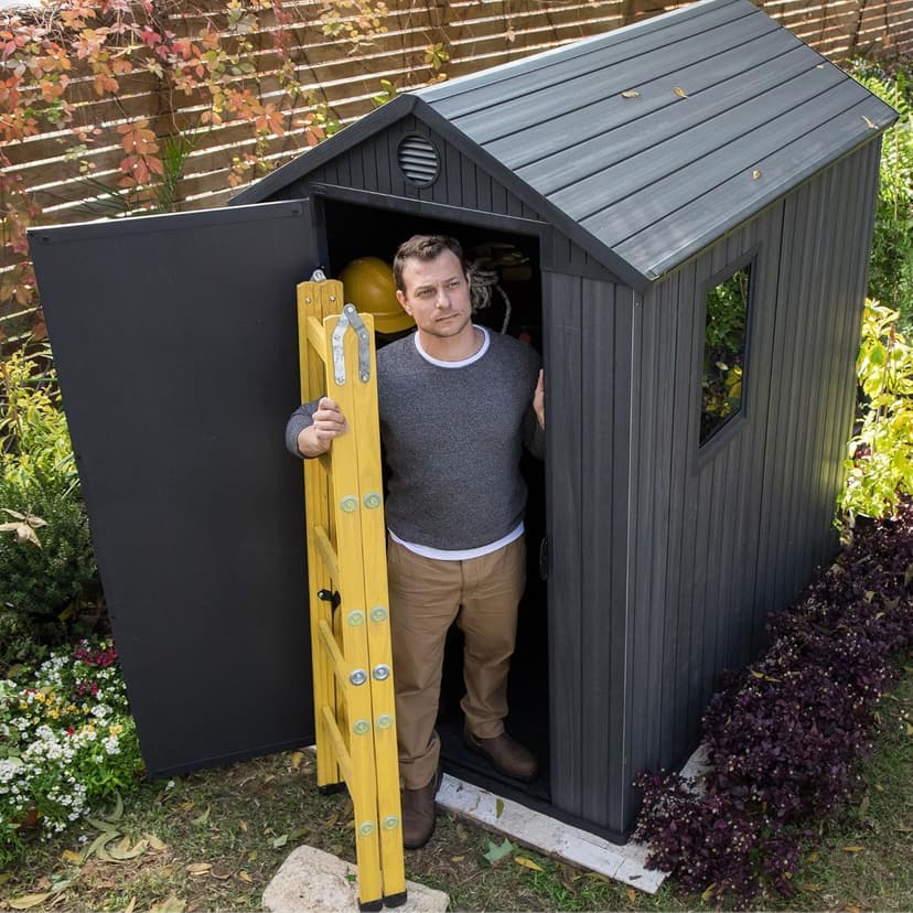 Keter Outdoor Storage Tool Shed for House, Lawn & Garden, 4x6’ Darwin, Graphite