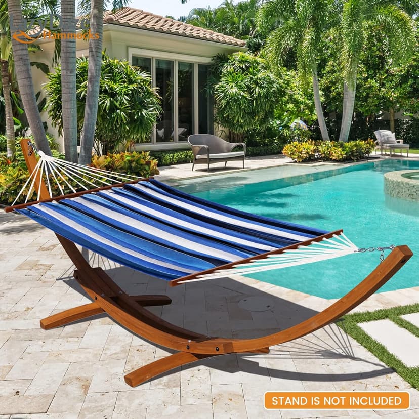 Lazy Daze Hammocks Cotton Fabric Spreader Bar Hammock, Outdoor Portable Hammock with Carrying Bag & Tree Straps for Bedroom, Patio, Backyard, Balcony, Max 450lbs Capacity, Blue