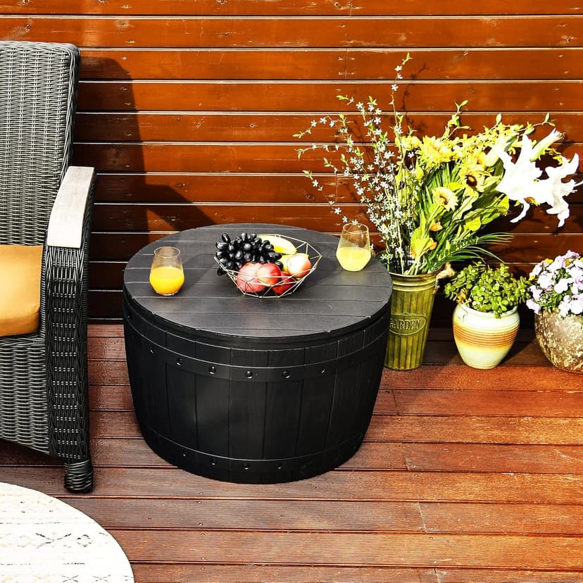 YITAHOME 33 Gallon Round Deck Box, Outdoor Storage Box for Patio Furniture,Patio Table for Cushion, Pool Accessories, Waterproof Resin & Easy Assembly & Lightweight, Black