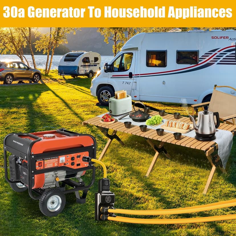 NEMA L14-30P to 4X 5-20R/5-15R&L14-30R Generator Adapter Extension Cord, 4 Prong 30 Amp to 110V,Twist Locking to 15 Amp/20 Amp Household Outlet, 125/250V 7500 Watts, ETL Listed (1.5FT)