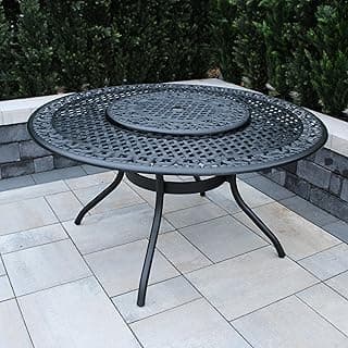 Oakland Living Ornate Outdoor Mesh Aluminum 59-in Black Large Round Patio Dining Table with Lazy Susan