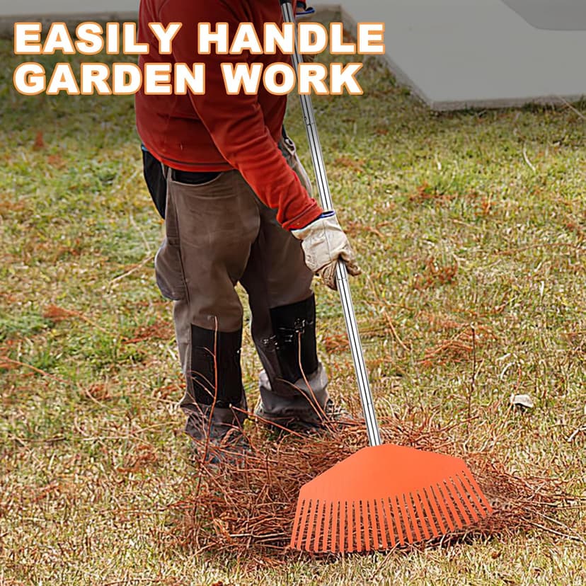 Garden Lawn Rake Sturdy Non-Slip 25 Plastic Tines 57.2 INCH Long Adjustable Handle for Yard Leaf Collecting Women Kids Rake for Gardening RV Camping