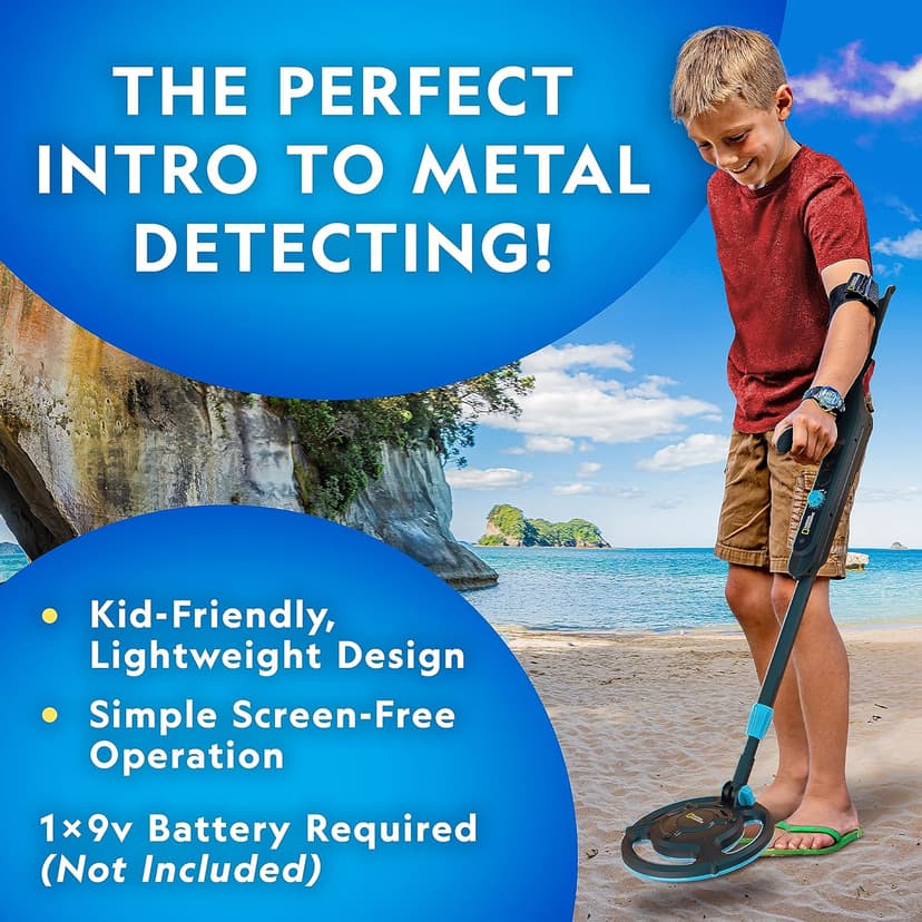 National Geographic Starter Metal Detector Kit for Kids - Kids Metal Detector with 7.4" Waterproof Coil & Trowel, Lightweight Gold Detector, Beach Detecting, Gift for Boys & Girls