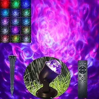 Hekation Christmas Halloween Outdoor Projector Lights, 15 Colors Water Wave Ocean Effect Night Light, Waterproof Yard Decorations With Remote and Timing