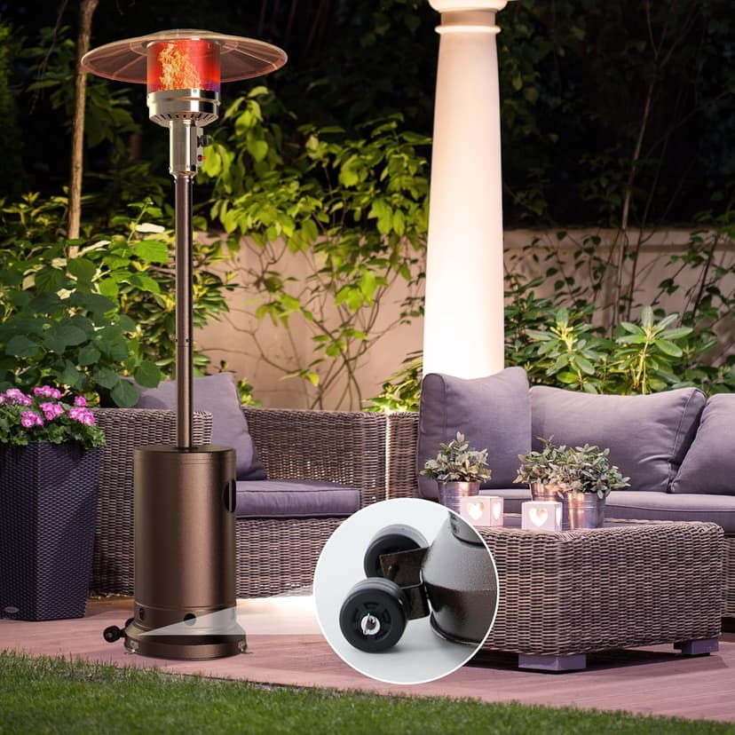 OLIXIS 48,000 BTU Propane Heaters with Wheels, Patio Heater Outdoor with Round Table Design, For Deck Porch Garden Commercial Residential, 17.7 x 17.7 x 87 inches (LxWxH)