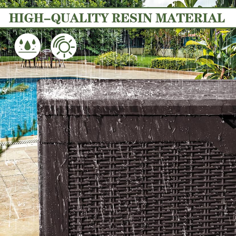 Greesum 100 Gallon Resin Deck Box Lockable Large Outdoor Storage Boxes for Garden Tools, Patio Furniture Cushions, Pool Supplies, Dark Brown