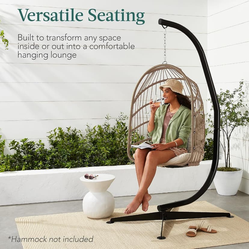 Best Choice Products Metal Hanging Hammock C-Stand for Chair/Weather-Resistant Finish, Offset Base - Stand Only - Black