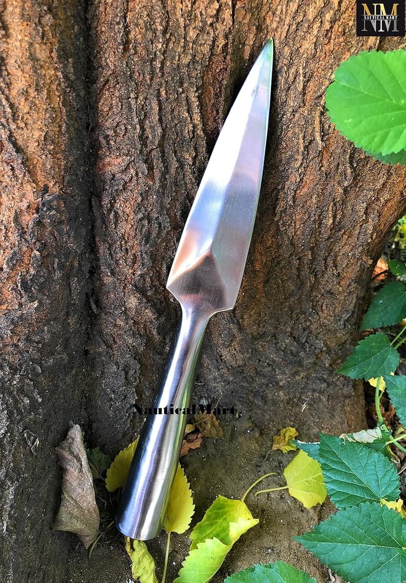 NauticalMart Hand-Forged Viking Saga Iron Spear Point Viking Accessories Medieval Steel Spearpoint Made From Carbon Steel Reenactment, Long Spear SCA LARP Knight (Silver)