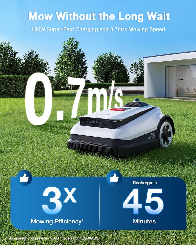 ECOVACS Goat A3000 LiDAR Robot Lawn Mower, Dual-LiDAR Navigation,Suitable for 3/4 Acre, 13” Cutting Width, 45min Fast Charging, Precise Edge Mowing, Smart Lawn Mower for Large Garden