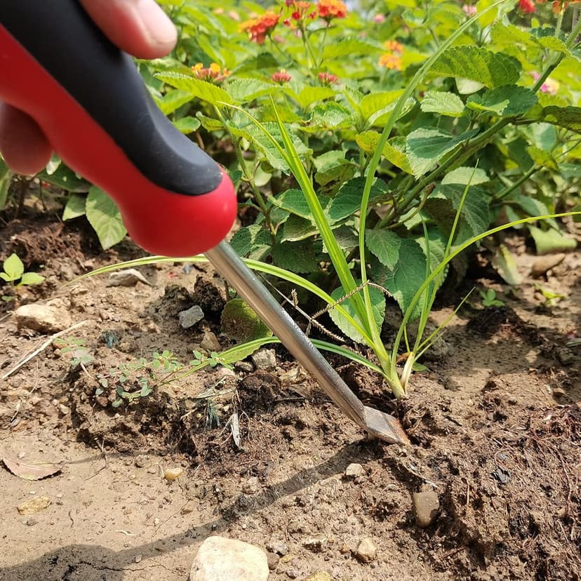 Weed Puller Tool, Dandelion Weeder Puller Tool with Soft Handle, Two-Pronged Fork Weed Remover Tool for Easy Weed Removal, Stainless Steel Garden Weeder Tool for Lawn Farmland Gardening Tools