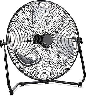 Amazon Basics 20" High Velocity Industrial Fan, Floor Fan, with 3 Speeds, Tilt Head, ETL-Listed Safety Compliance, Metal Housing/Blades, Ideal for Industrial/Commercial Space/Garage/Gym, 125W, Black