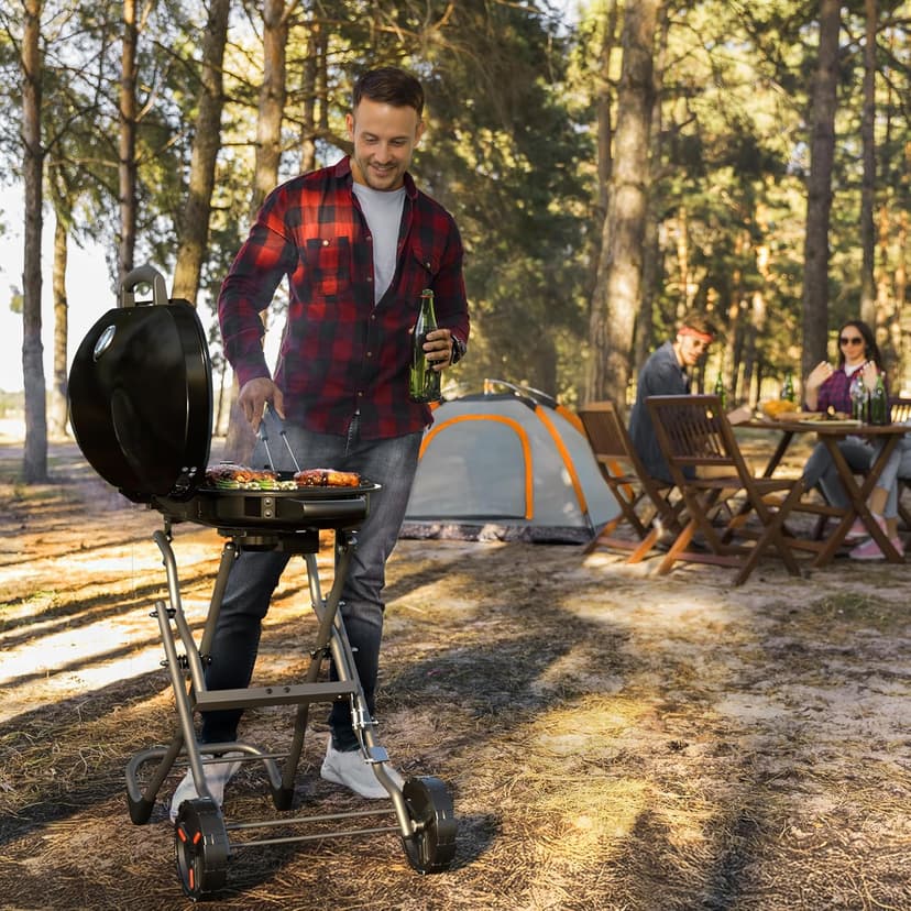 COWSAR Portable Propane Gas Grill 15,000 BTUS,BBQ Gas Grill with 348 SQ Inch Large Cooking Areas, Quick-Fold Legs & Wheels, Portable & Foldable BBQ Grill for Camping/Tailgating/Picnic, Black
