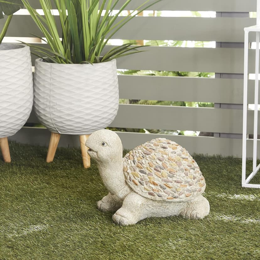 Deco 79 Polystone Turtle Decorative Garden Sculpture Indoor Outdoor Garden Statue with Stone Mosaic Design, Outdoor Sculpture 14" x 11" x 10", White