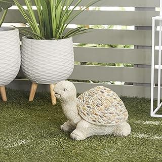 Deco 79 Polystone Turtle Decorative Garden Sculpture Indoor Outdoor Garden Statue with Stone Mosaic Design, Outdoor Sculpture 14" x 11" x 10", White