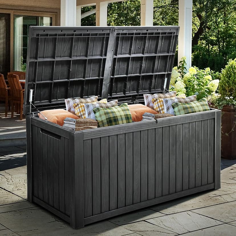 YITAHOME 180 Gallon Large Outdoor Storage XL Deck Box w/Divider for Patio Furniture,Outdoor Cushions, Garden Tools, Sports Equipment and Pool Supplies, Waterproof, Resin, Lockable, Black
