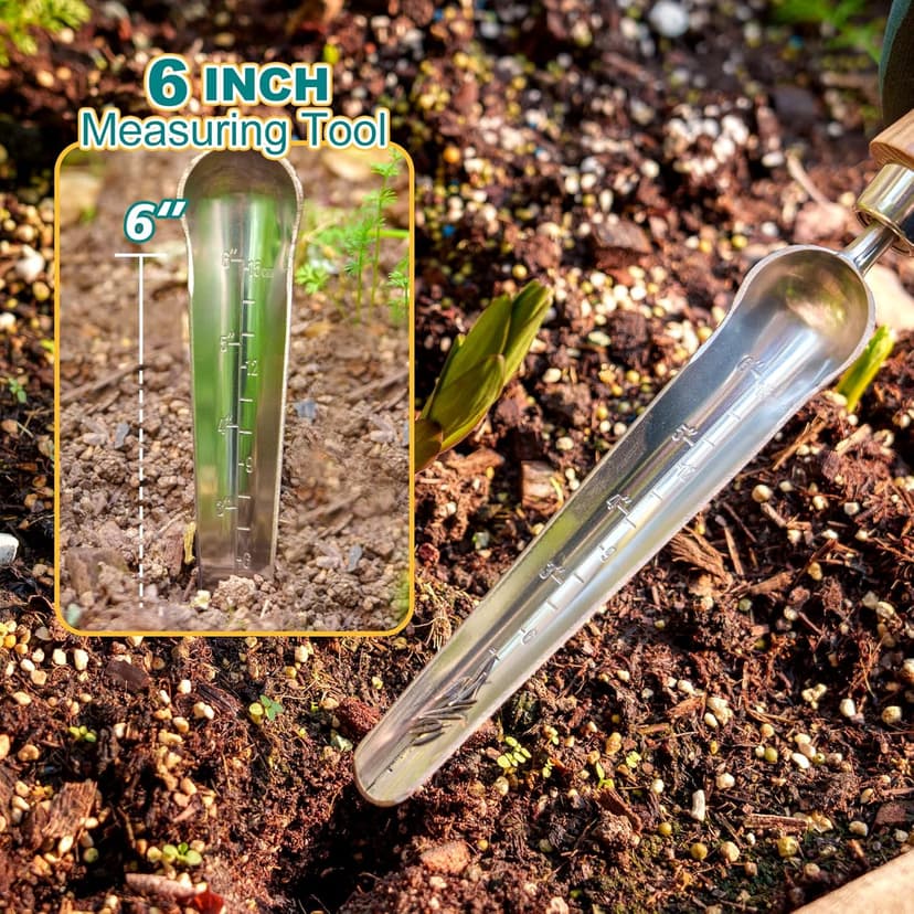 Seeding Widger,Stainless Steel Seed Dibber Tool with Measuring Scale,Wooden Handle Garden Bulb Trowel for Seed Planting Tool Hand Shovel Planter Transplanter Dibber Soil Digginng