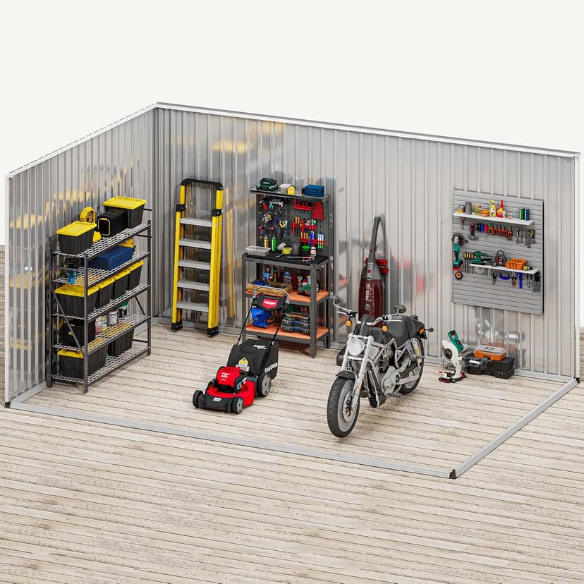 DWVO 12' x 8' Outdoor Storage Shed, Waterproof Metal Garden Shed with Windows, Lockable Doors, and Sloped Roof for Patio, Backyard, Lawn, Tool Storage, Bike Shed, Pet Shelter (Gray + White)