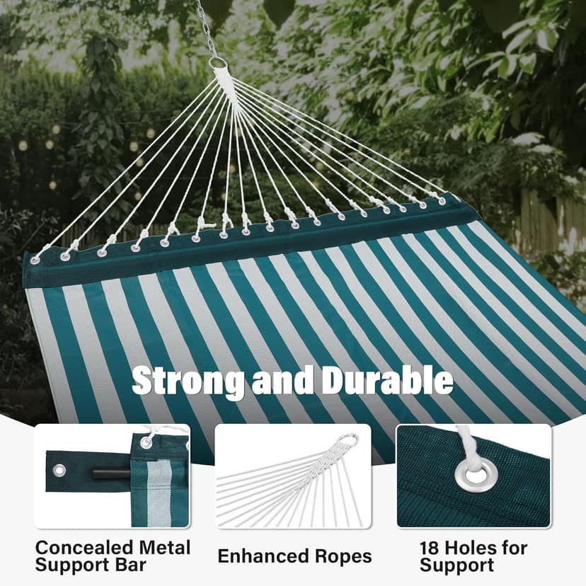 Patio Watcher 13 FT Quick Dry Textilene Hammock - Outdoor Double Hammock - Heavy Duty for Outside - 450 lbs Capacity - Green White